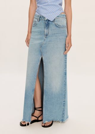 Denim Skirt With Frayed Hem