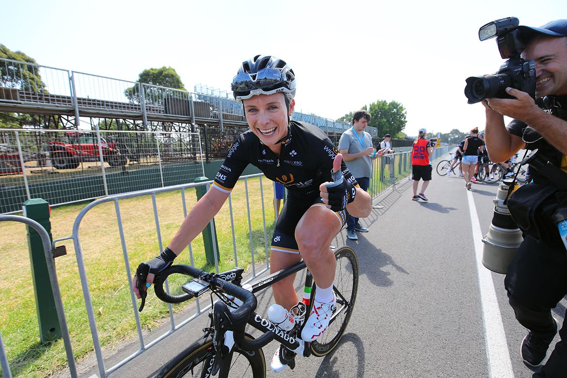 Annette Edmondson (Wiggle High5) after confirmation of her win