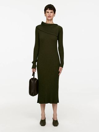 Fold-Over Knitted Dress - Dark Khaki Green - Arket Gb