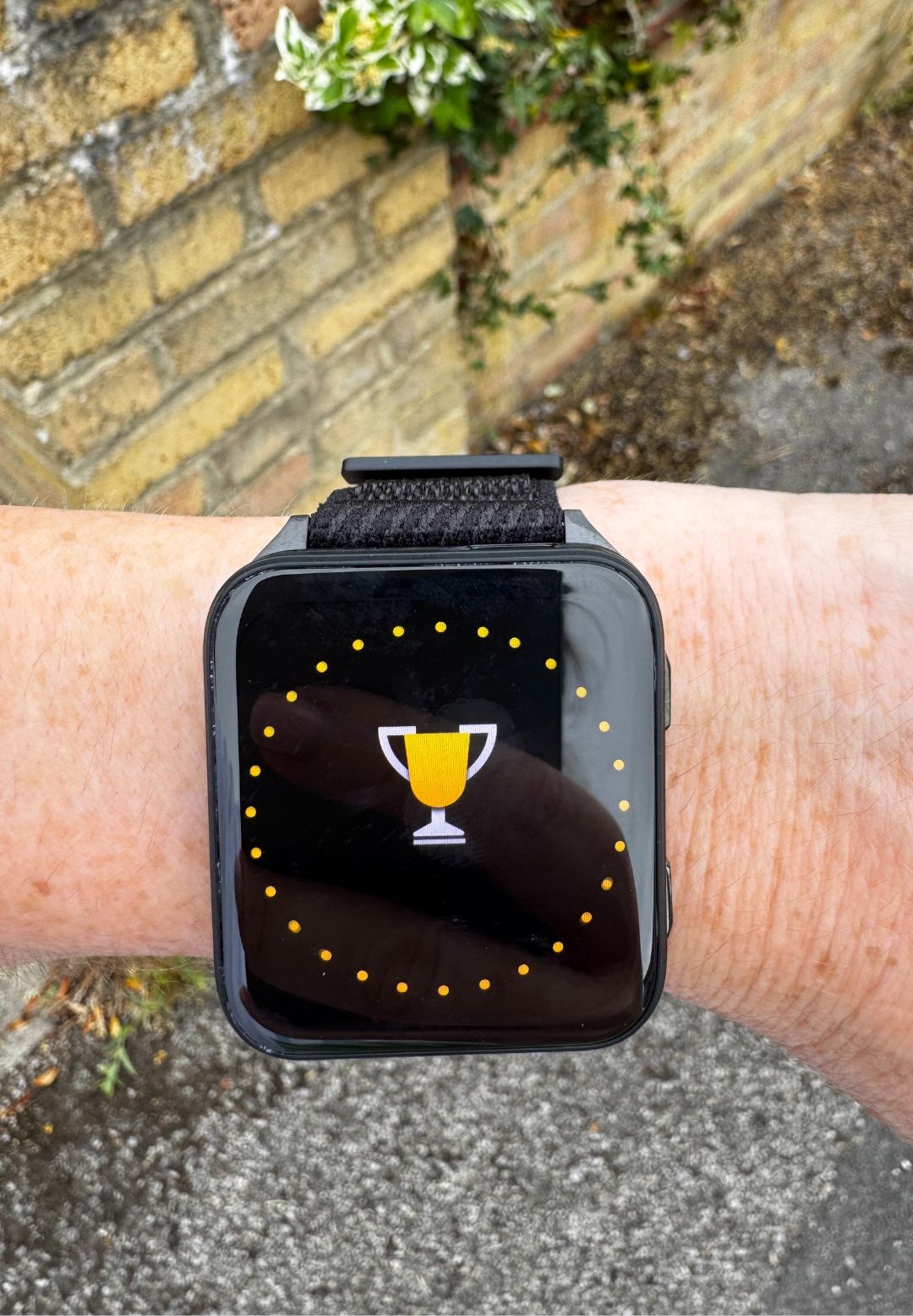 Anna's apple watch during her jeffing challenge, showing that she hit personal bests