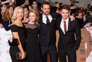 Sam with his EastEnders co-stars Danny, Kellie Bright and Maddy Hill (Dominic Lipinski/PA)