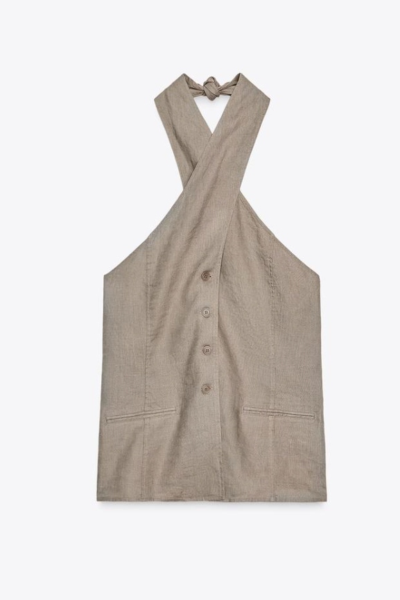 100% Linen Halter Vest Top Zw Collection