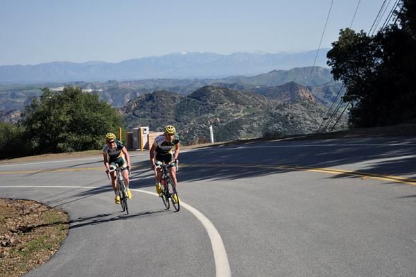 Jesse Anthony (right) and Dan Bowman duel near the top of the Mulholland Highway ascent.