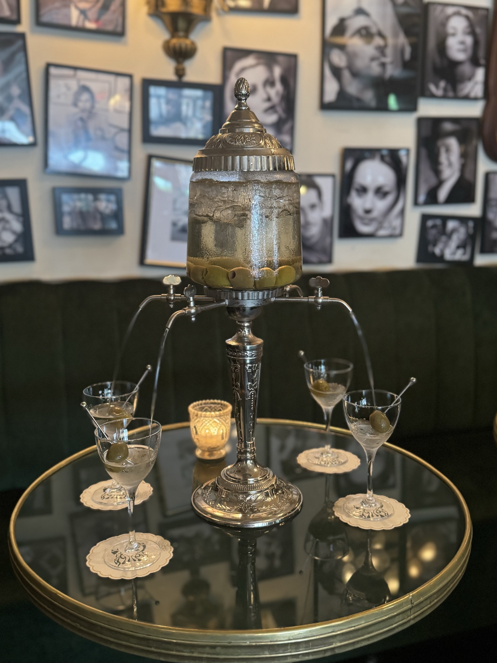 martini fountain at Deux Chats
