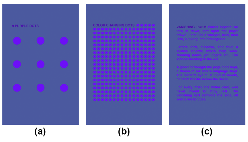 optical illusions showing purple dots on a bluish purple background