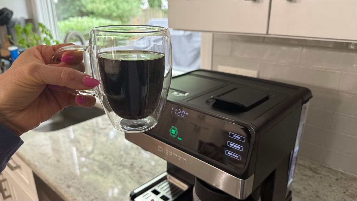 Chefman Coffee Station Pro brewing carafe of drip coffee