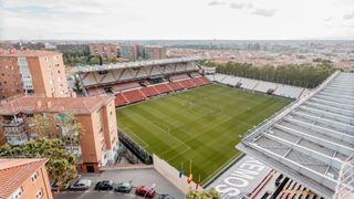 A general view of Stadium during the La Liga SmartBank match between Rayo Vallecano and Albacete at Campo de Futbol de Vallecas on June 10, 2020 in Madrid, Spain. Due to the corona virus (COVID-19) pandemic, all games in the Primera Division and the Second Division will be played behind closed doors until the end of the season.