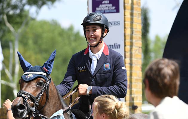 Iwan Carpenter riding FOLLOW JAZZY LADY, winner of The Hooper Family Winter 138 cm Championship during The Longines FEI Jumping Nations Cup&amp;trade; of Great Britain at the BHS Royal International Horse Show held at the Hickstead Show ground near Haywards Heath in West Sussex, in the UK between 25-29th July 2018