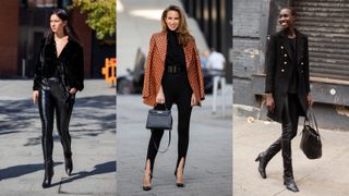 Street style models wearing leggings outfits suitable for evening