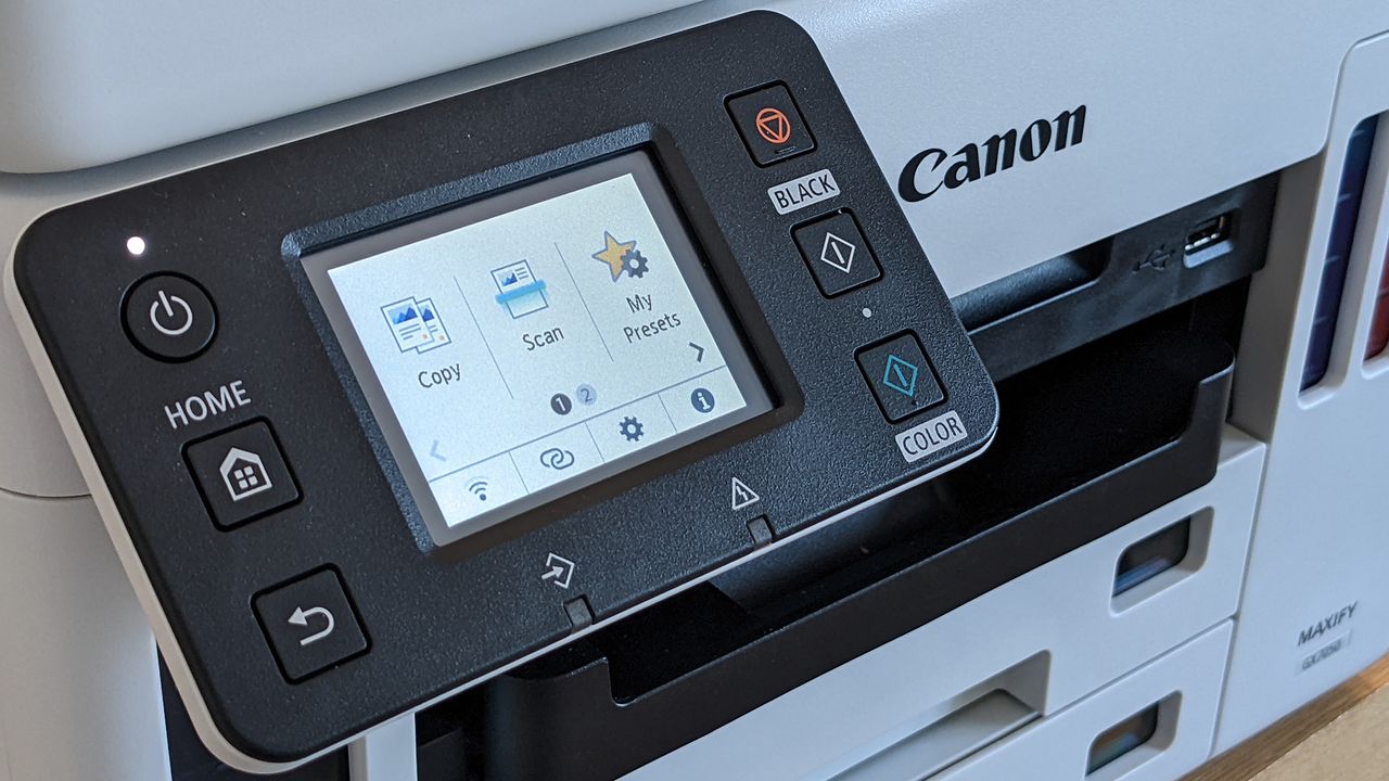 A closeup of the Canon MAXIFY GX70505's display