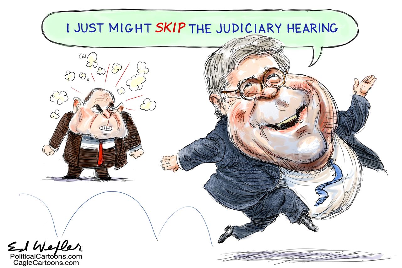 Political Cartoon U.S. Barr skipping judiciary hearing