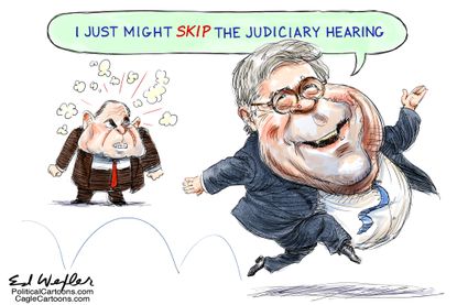 Political Cartoon U.S. Barr skipping judiciary hearing