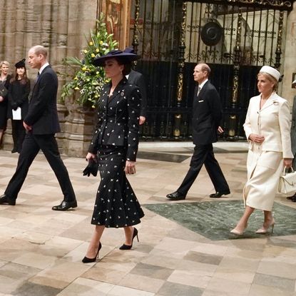 King Charles, Queen Camilla, Princess Kate, Prince Edward and Duchess Sophie walking into Westminster Abbey
