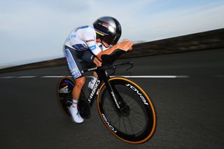 MONACO FRANCE JULY 21 Remco Evenepoel of Belgium and Team Soudal QuickStep White Best Young Rider Jersey sprints during the 111th Tour de France 2024 Stage 21 a 337km individual time trial from Monaco to Nice UCIWT on July 21 2024 in Monaco France Photo by Dario BelingheriGetty Images