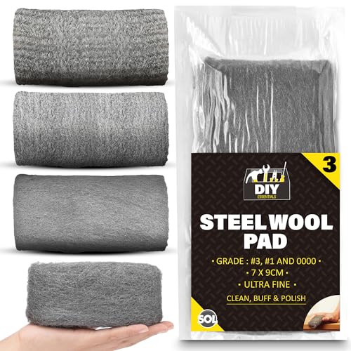 Sol 3 Meter Steel Wool Pads - 1m Grade 0000, 1 &amp;amp; 3 - Assorted Grades Wire Wool for Cleaning, Polishing &amp;amp; Sealing Small Holes, Metal, Wood &amp;amp; Diy Fine Extra-Fine Ultra-Fine