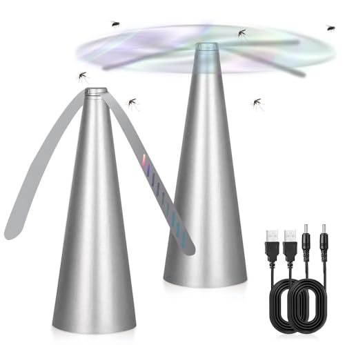 Mizikuu 2 Pack Fly Fans for Tables, Portable Usb Fly Repellent Fan With Soft Holographic Blades Bug Fan for Outdoor Tables for Outdoor Indoors, Party, Barbecues and Picnics