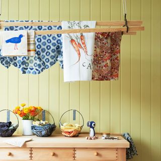 country kitchen with drying rack