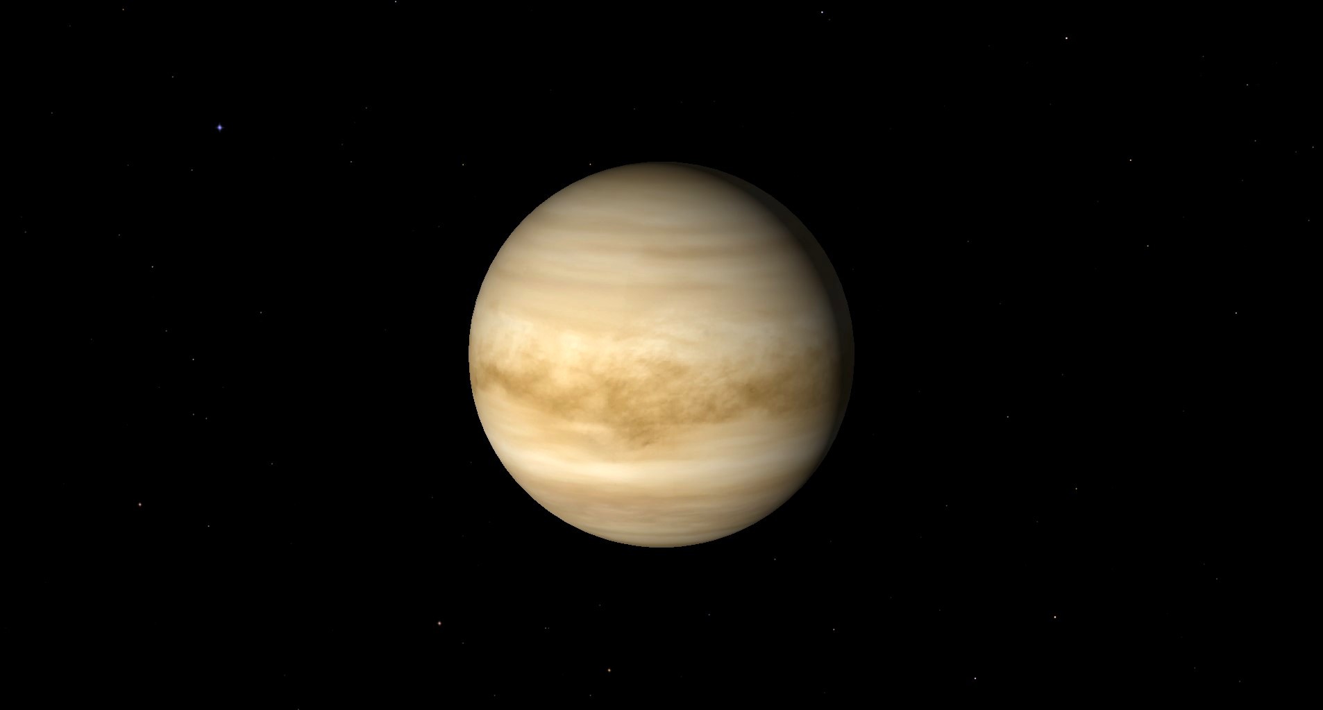 Grafisch van zandige bruine Venus tegen de zwarte achtergrond van ruimte.