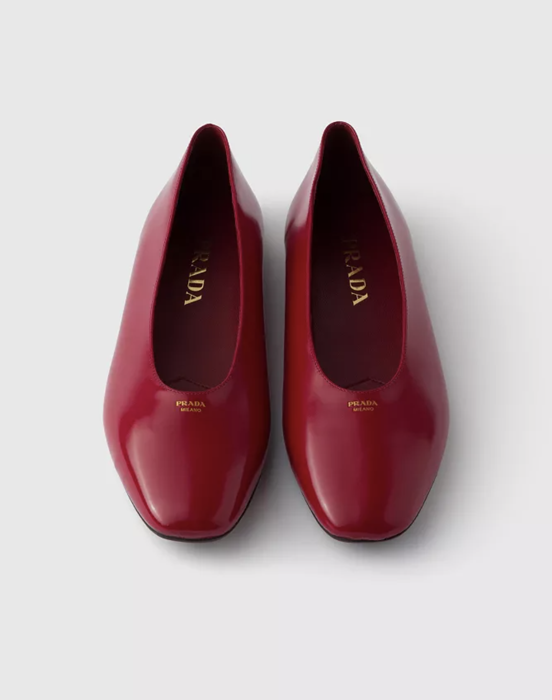 red square toe prada flats