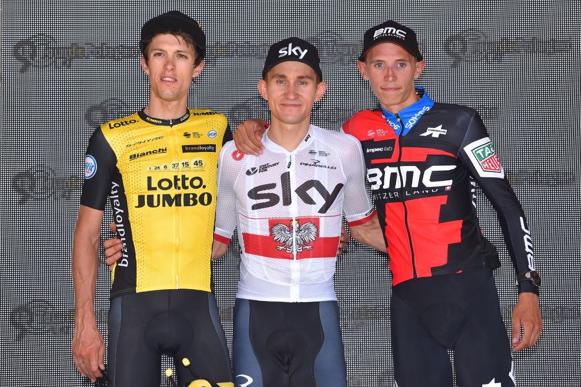 (L-R) George Bennett, Michal Kwiatkowski, Dylan Teuns