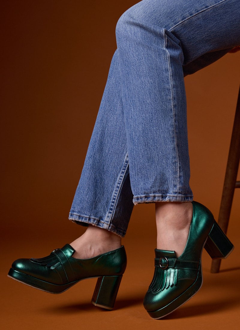 Toulouse Metallic Leather Platform Loafers - Green