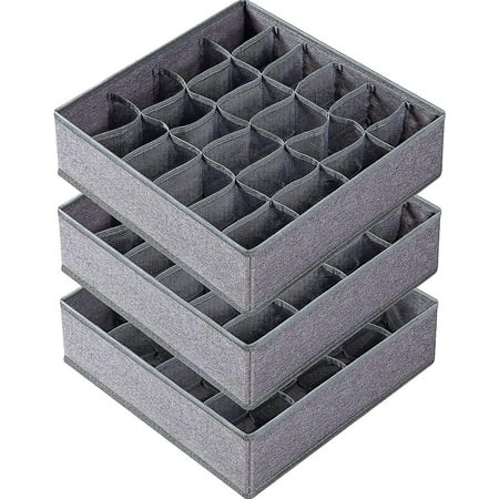 Sunrain 3 Pack Sock Underwear Organizer Dividers, 64 Cell Drawer Organizers Fabric Foldabl