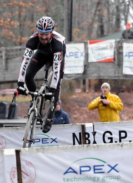 ...Adam Snyder (Team Jamis) plants his front wheel...