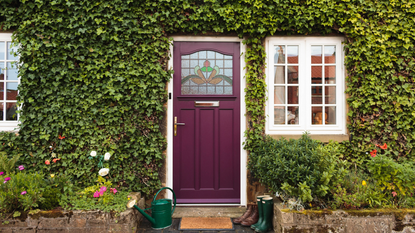 period front door ideas 1930s style purple front door with glazed window