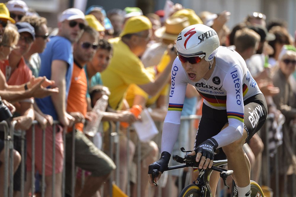 Tony Martin nears the finish of stage 1.
