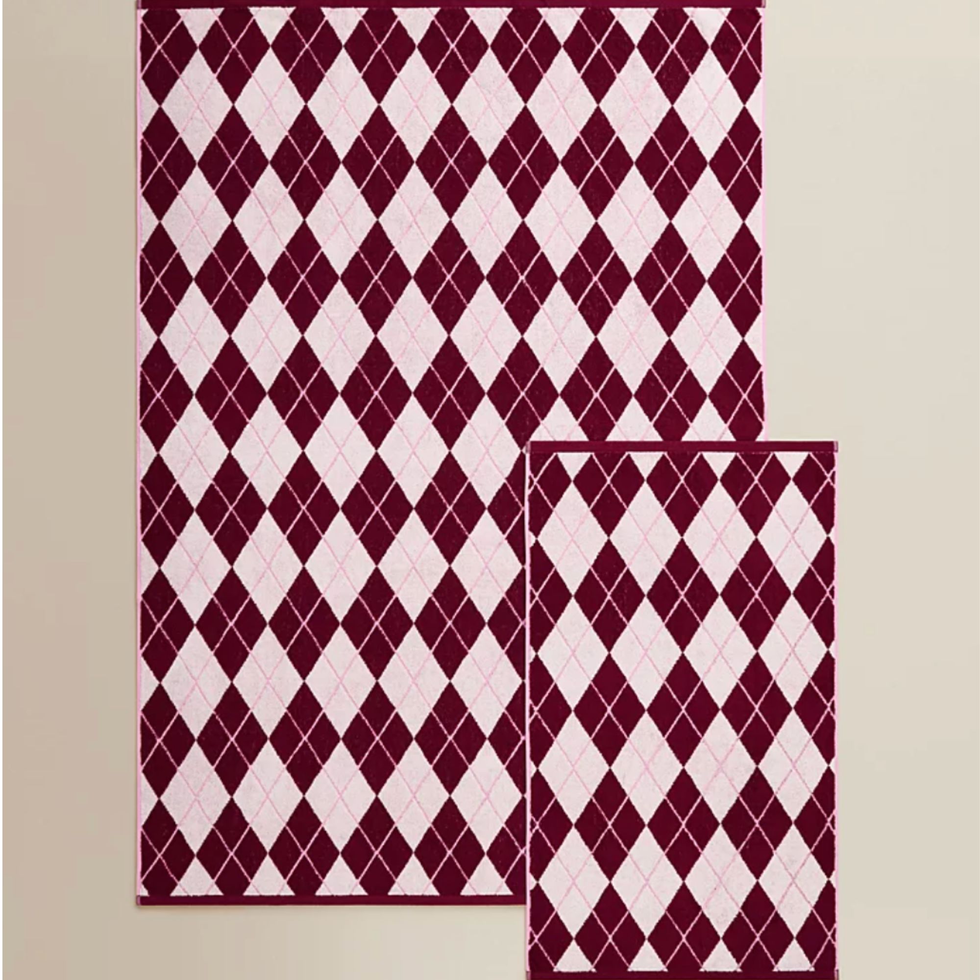 George at Asda, Christmas Pink Argyle 100% Cotton Towel Range, 2 towels in different sizes