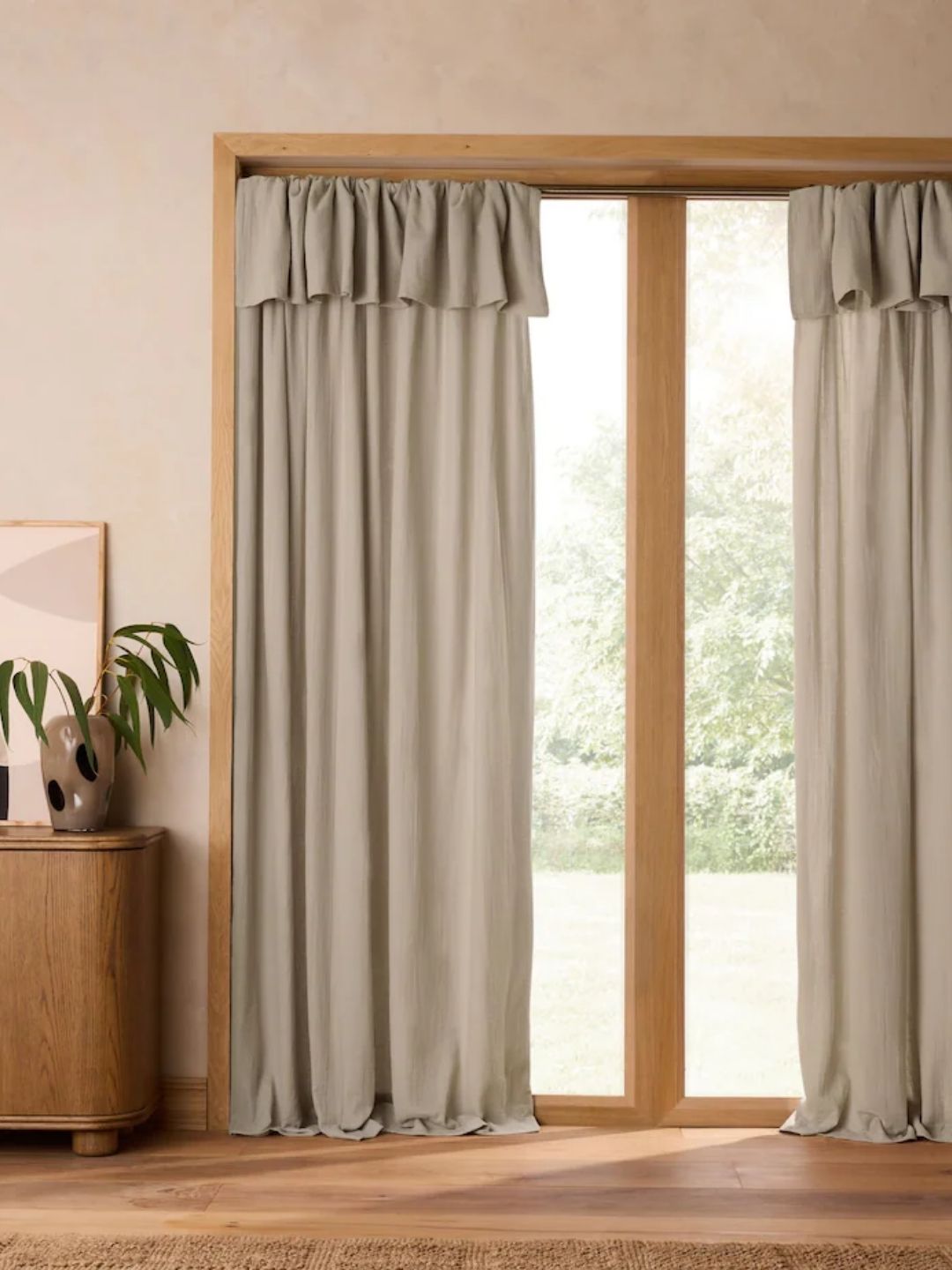 Next, Natural Cotton Muslin Ruffle Top Fold Over Lined Curtain