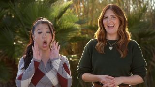 D'Arcy Carden laughing and Sherry Cola hollering towards camera in Wild Vacation Rentals