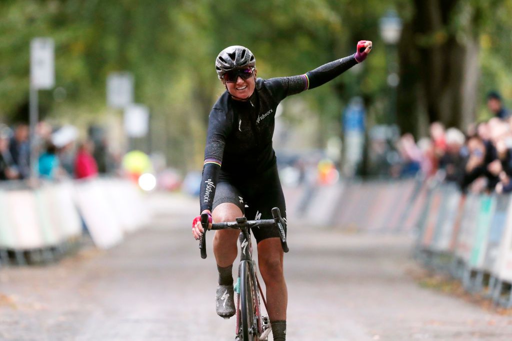 Chantal Van Den Broek Blaak of Team SD Worx celebrates winning 2021 Drentse Acht van Westerveld