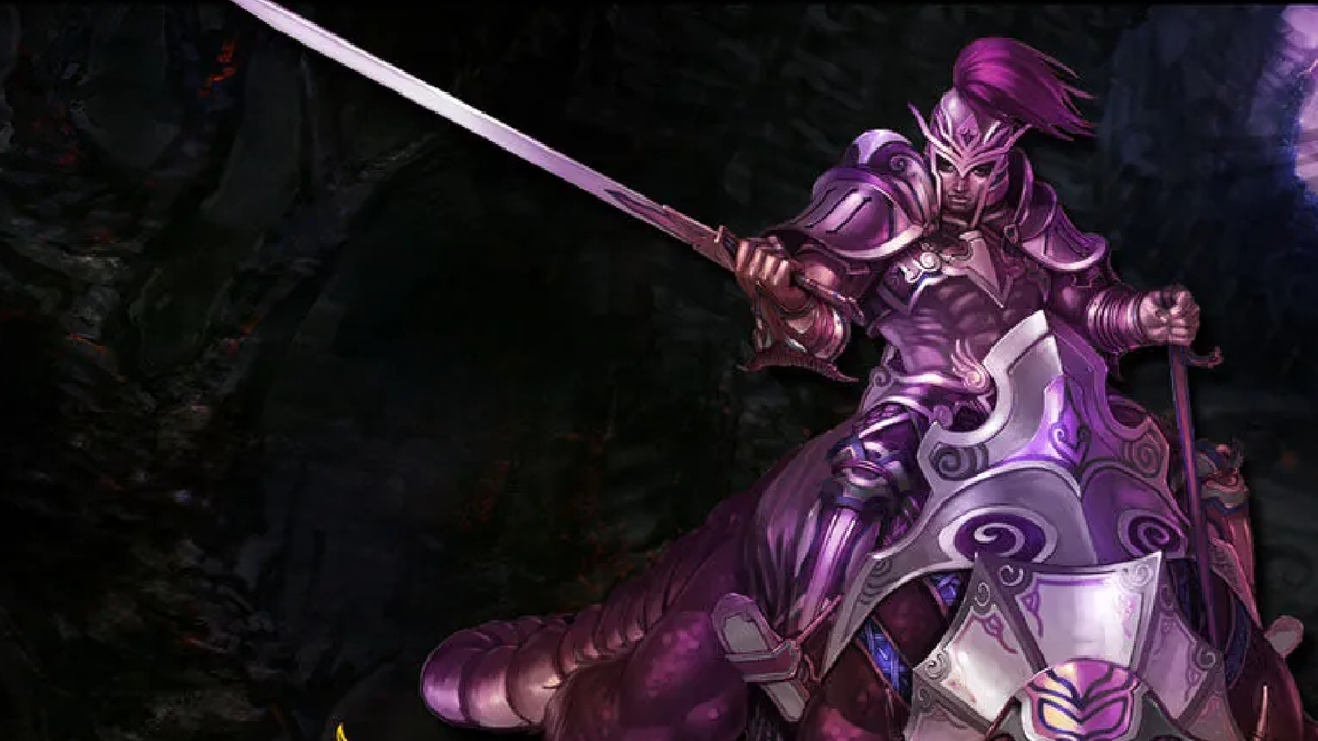 A mounted warrior from Zhengtu rides a feral beast, brandishing a wicked sword in Zhengtu.
