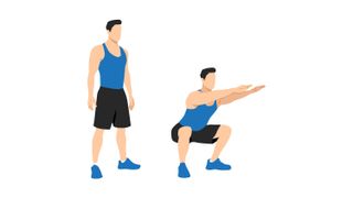 an illustration of a man performing a bodyweight squat