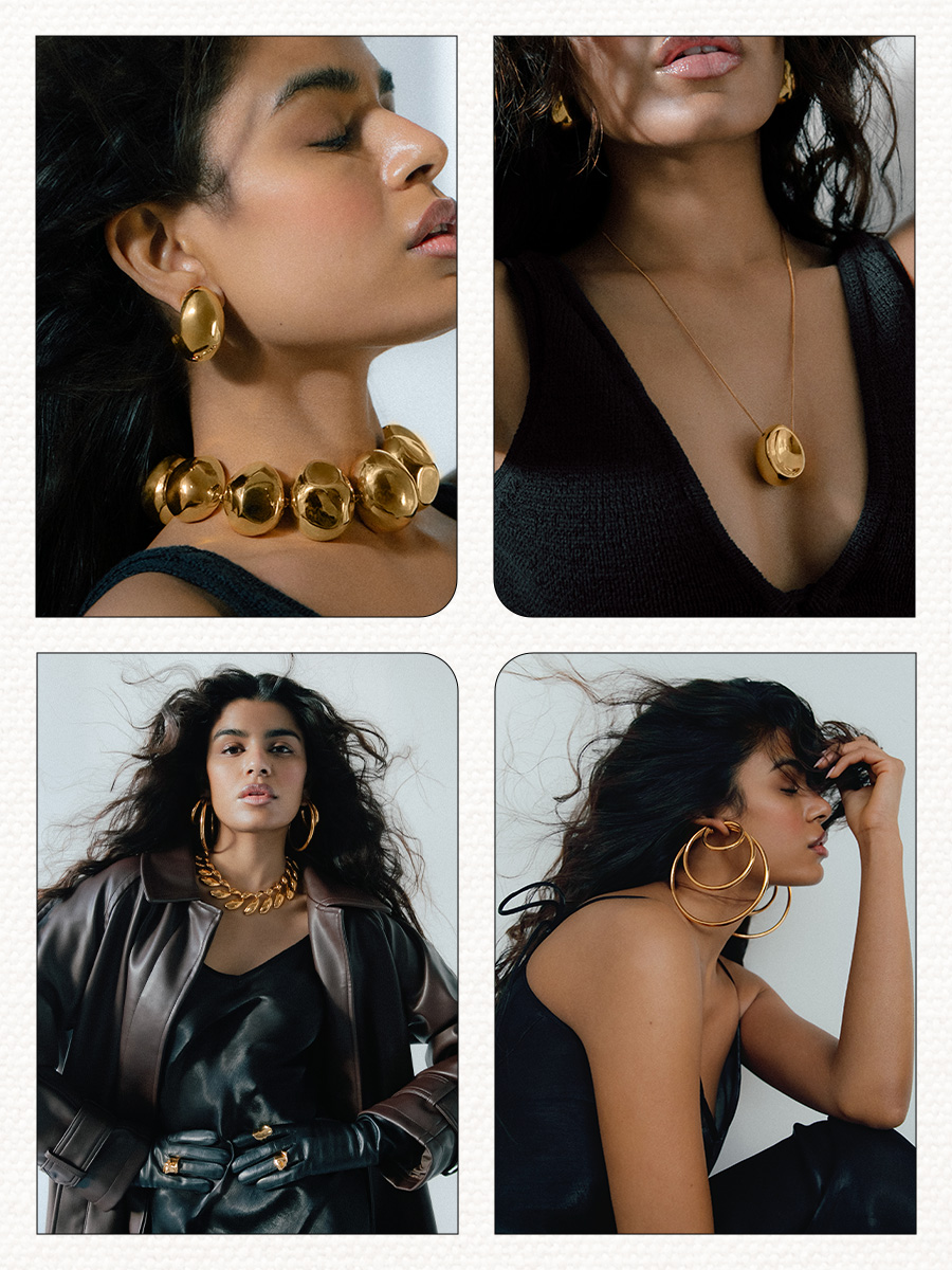 A collage of models wearing the Asian-founded jewelry brand Misho.