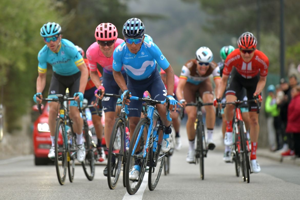 Nairo Quintana on the front of the breakaway