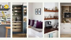composite images of different types of coffee nooks/kitchen corners to celebrate the cafecore trend