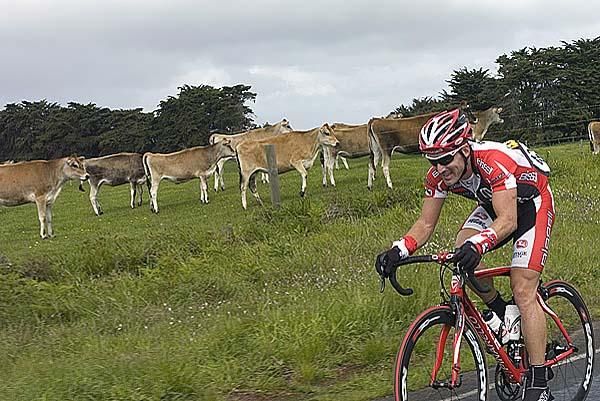 Frank Pipp (Bissell) from the United States had some fans keeping a close watch on him in the lead group during stage three.