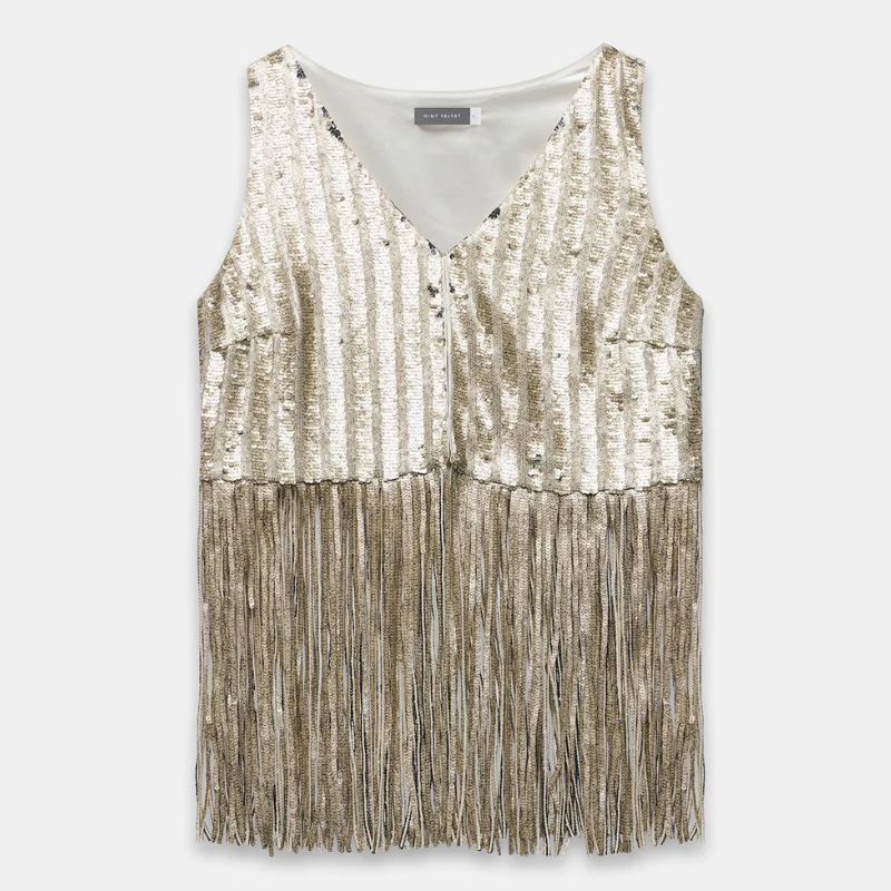 sequined tasseled vest