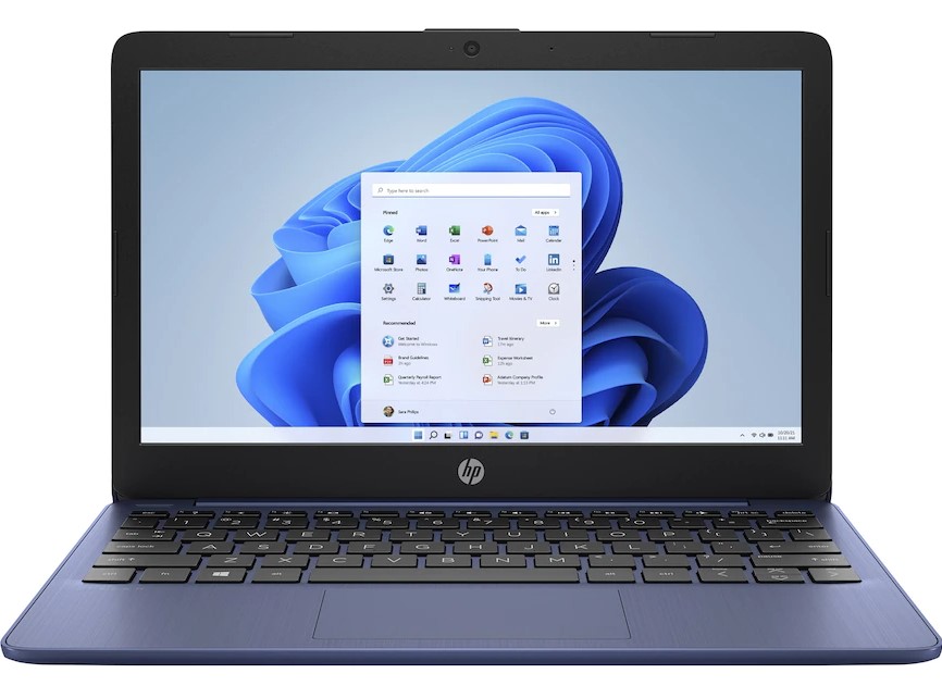 An HP Stream 11 laptop on a white background