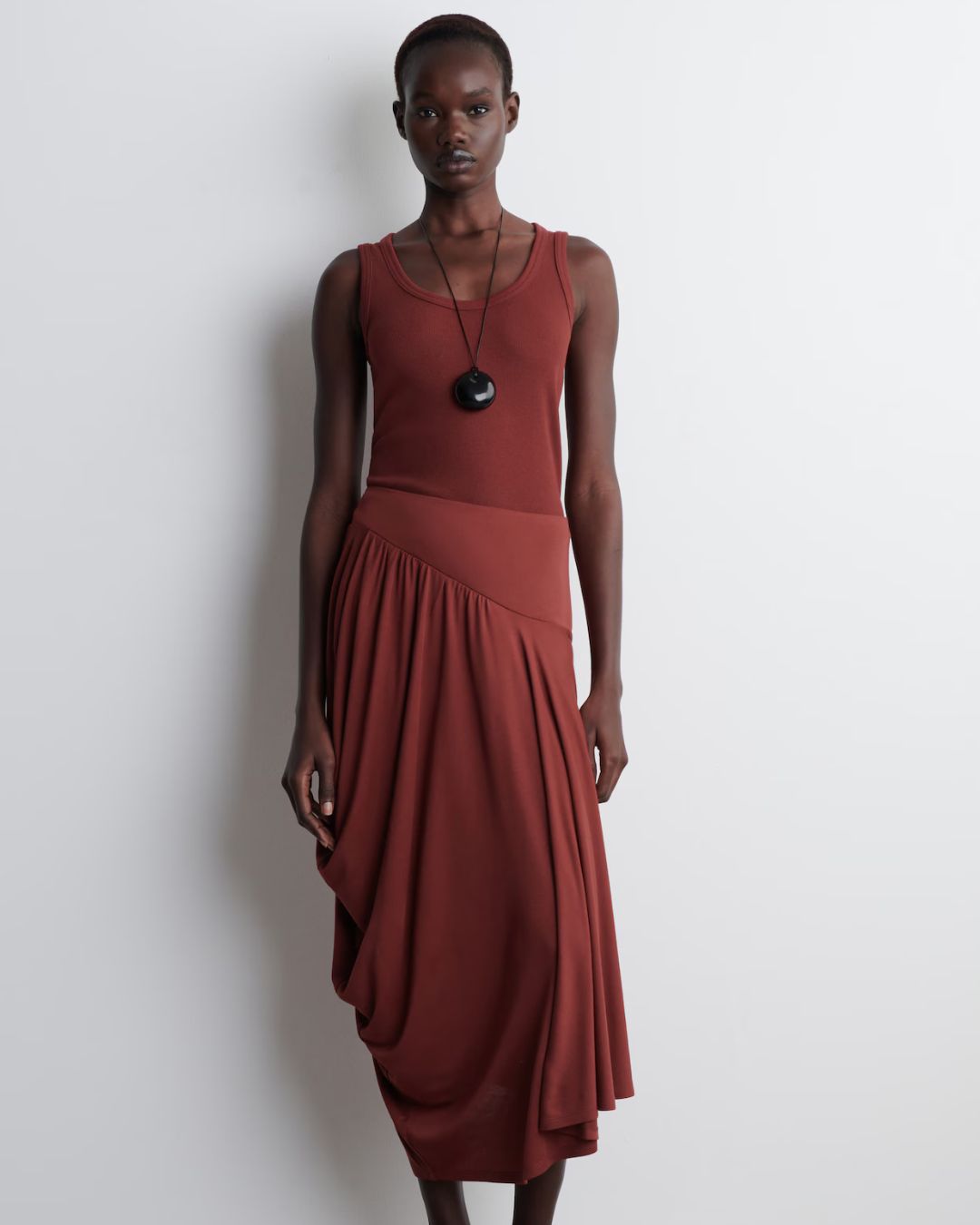 Asymmetric Draped Midi Skirt
