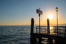 Bardolino sign on pier Garda lake, Veneto