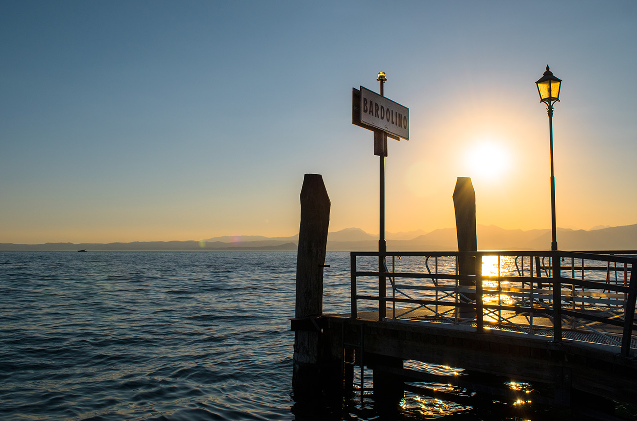 Bardolino sign on pier Garda lake, Veneto