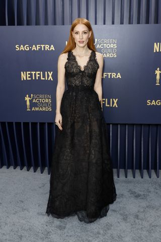 Jessica Chastain attends the 30th Annual Screen Actors Guild Awards at Shrine Auditorium and Expo Hall on February 24, 2024.