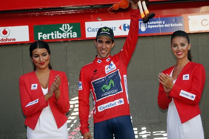 Jonathan Castroviejo (Movistar) is wearing the red leader's jersey