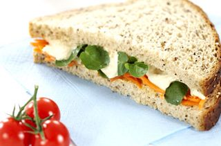 Houmous and carrot sandwich