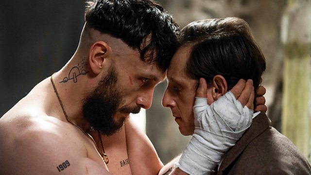 Richard Gadd topless holds Jamie Bell's head in his hands in a scene from Half Man, the Baby Reindeer follow up written and starring Gadd.