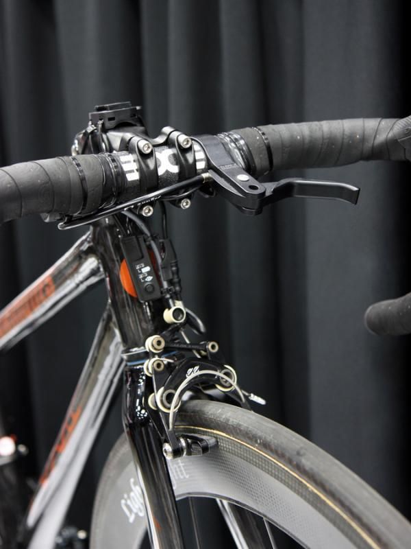 Count the bling on the front end of this special KirkLee kid's bike: eecycleworks eebrakes, Shimano Dura-Ace Di2, Enve Composites bar, Paul top-mount brake lever, Lightweight 650c carbon wheels