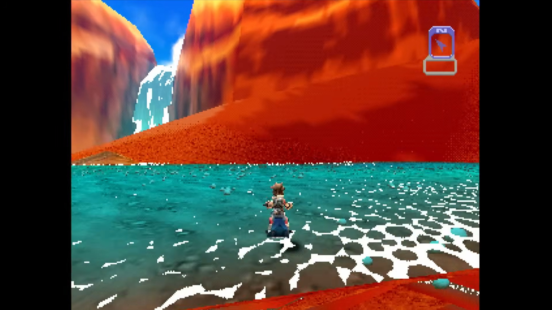 Riding a hover cycle in Junkrunner 64